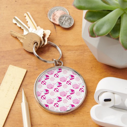 Pattern Of Whales Cute Whales Pink Whales Keychain