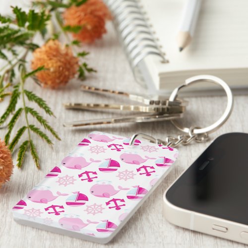 Pattern Of Whales Cute Whales Pink Whales Keychain