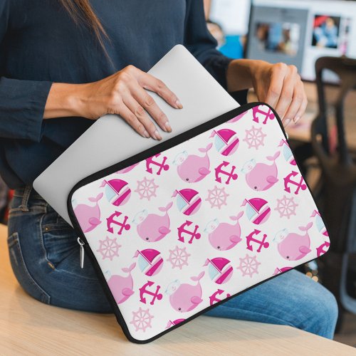 Pattern Of Whales Cute Whales Pink Whales Laptop Sleeve