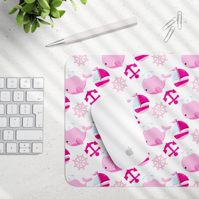 Pattern Of Whales, Cute Whales, Pink Whales Mouse Pad (Creator Uploaded)