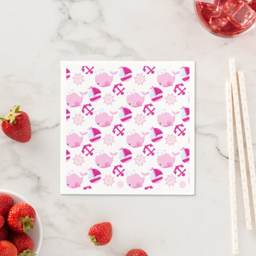 Pattern Of Whales Cute Whales Pink Whales Napkins