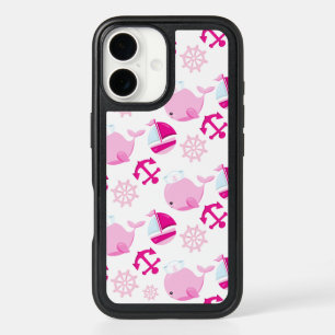 Pattern Of Whales, Cute Whales, Pink Whales iPhone 16 Case
