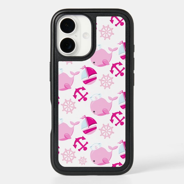 Pattern Of Whales, Cute Whales, Pink Whales Otterbox iPhone Case (Back)
