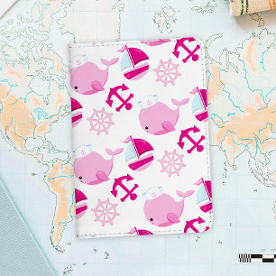 Pattern Of Whales, Cute Whales, Pink Whales Passport Holder