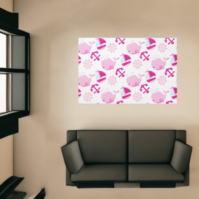 Pattern Of Whales, Cute Whales, Pink Whales Rug (Insitu (Indoor 1))