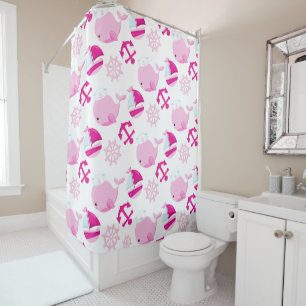 Pattern Of Whales, Cute Whales, Pink Whales Shower Curtain