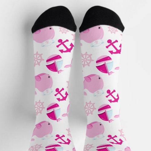 Pattern Of Whales Cute Whales Pink Whales Socks