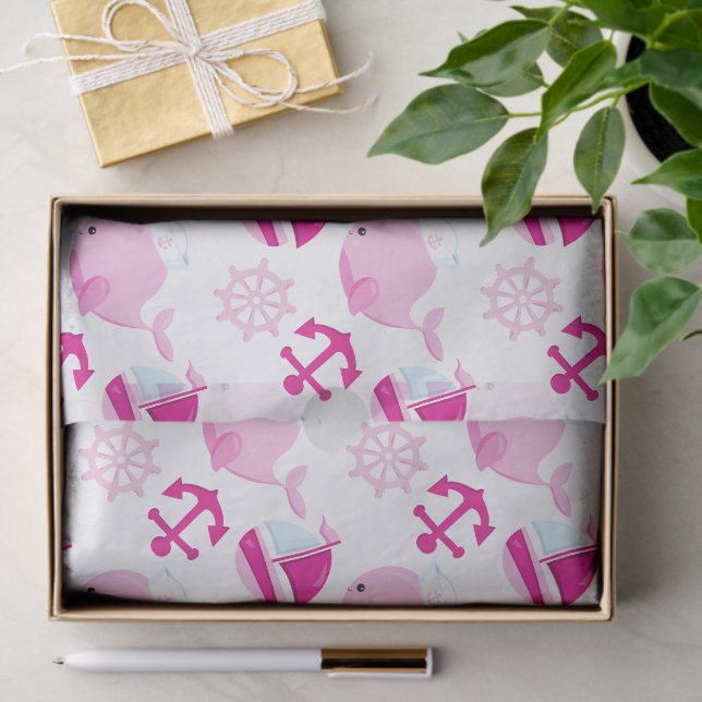 Pattern Of Whales, Cute Whales, Pink Whales Tissue Paper (Gift)