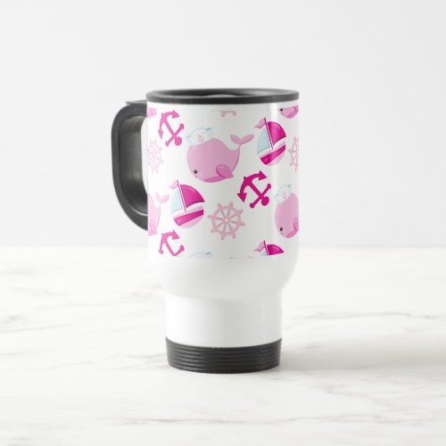 Pattern Of Whales Cute Whales Pink Whales Travel Mug