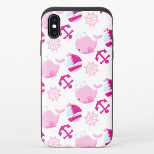Pattern Of Whales, Cute Whales, Pink Whales iPhone X Slider Case