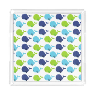 Pattern Of Whales, Cute Whales, Sea Animals Acrylic Tray