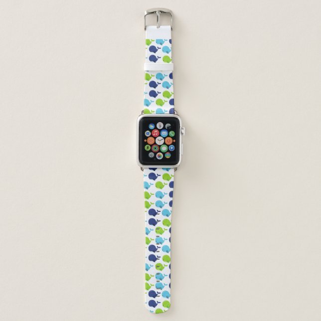 Pattern Of Whales, Cute Whales, Sea Animals Apple Watch Band (Front)