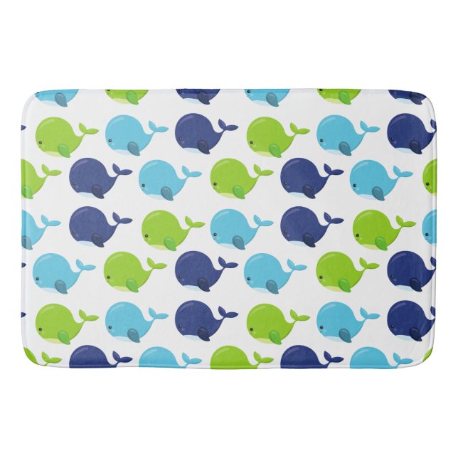 Pattern Of Whales, Cute Whales, Sea Animals Bath Mat (Front)