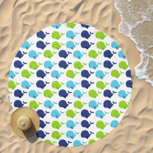 Pattern Of Whales, Cute Whales, Sea Animals Beach Towel