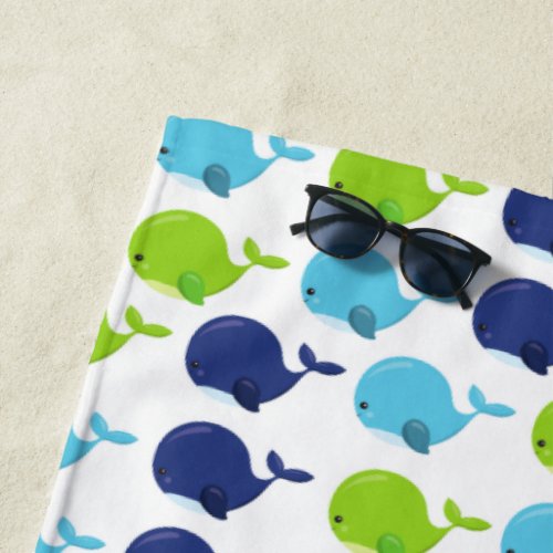 Pattern Of Whales Cute Whales Sea Animals Beach Towel