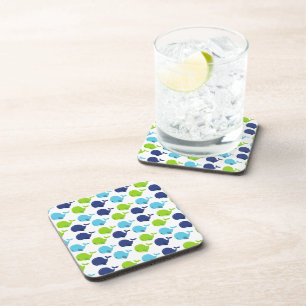 Pattern Of Whales, Cute Whales, Sea Animals Beverage Coaster