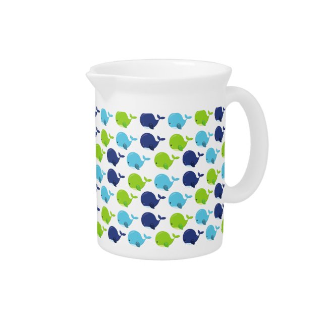 Pattern Of Whales, Cute Whales, Sea Animals Beverage Pitcher (Right)