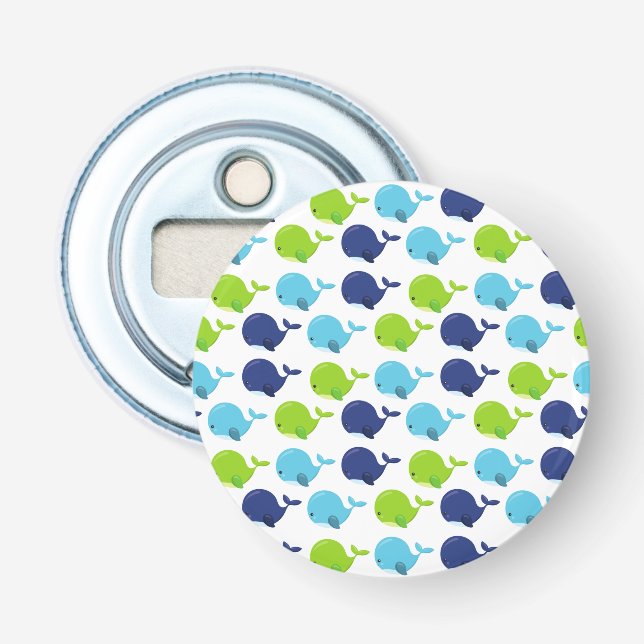 Pattern Of Whales, Cute Whales, Sea Animals Bottle Opener (Front)