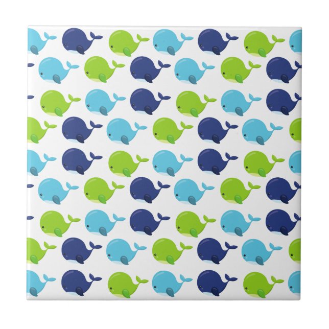 Pattern Of Whales, Cute Whales, Sea Animals Ceramic Tile (Front)
