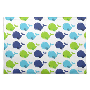Pattern Of Whales, Cute Whales, Sea Animals Cloth Placemat