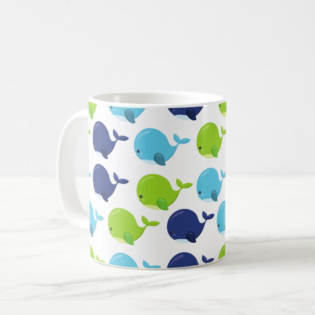Pattern Of Whales, Cute Whales, Sea Animals Coffee Mug (Front Left)