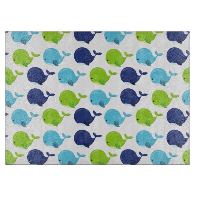 Pattern Of Whales, Cute Whales, Sea Animals Cutting Board (Front)