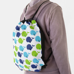 Pattern Of Whales, Cute Whales, Sea Animals Drawstring Bag