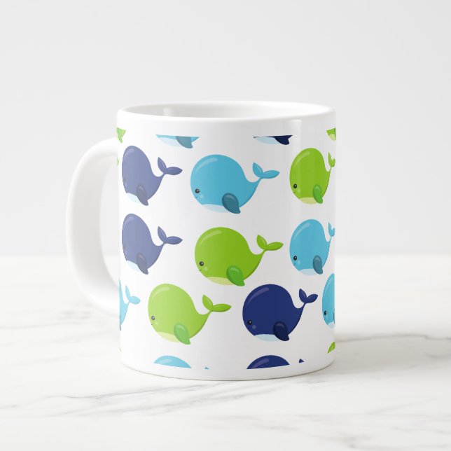 Pattern Of Whales, Cute Whales, Sea Animals Giant Coffee Mug (Front Left)