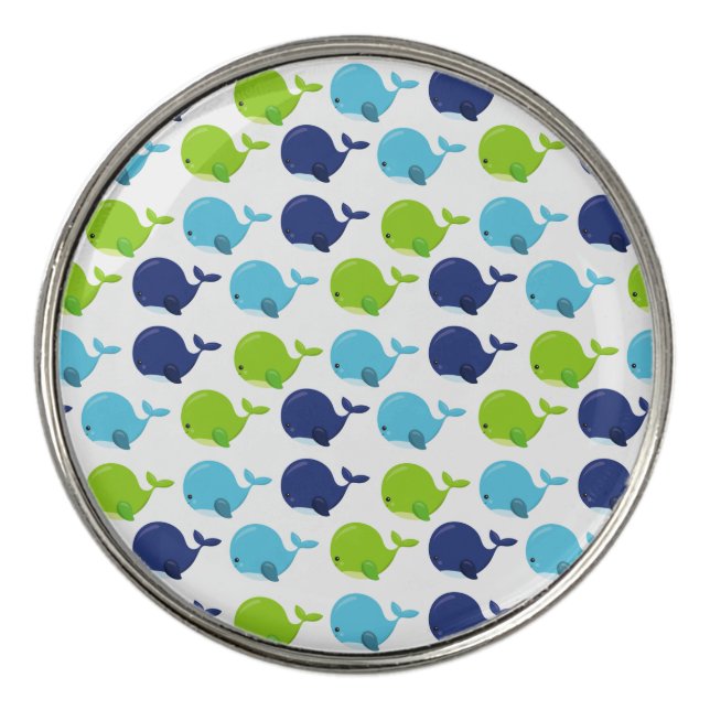 Pattern Of Whales, Cute Whales, Sea Animals Golf Ball Marker (Front)