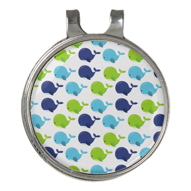 Pattern Of Whales, Cute Whales, Sea Animals Golf Hat Clip (Front)