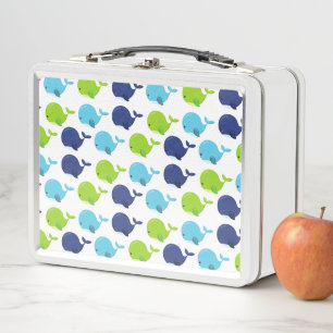 Pattern Of Whales, Cute Whales, Sea Animals Metal Lunch Box