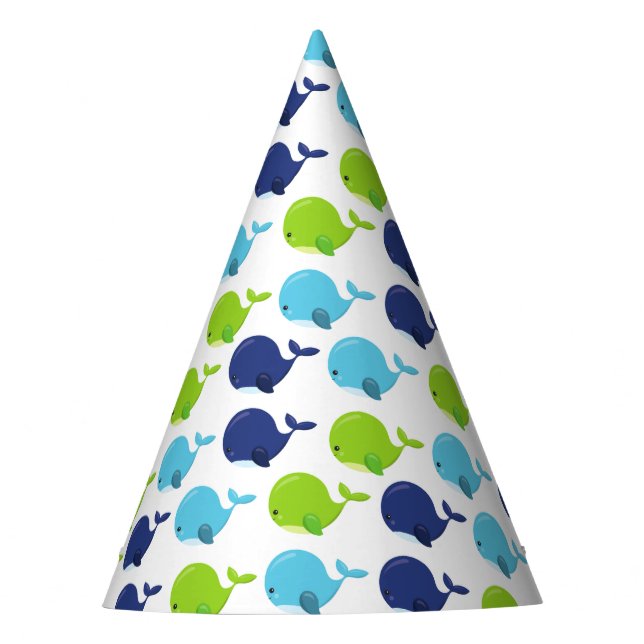 Pattern Of Whales, Cute Whales, Sea Animals Party Hat (Front)