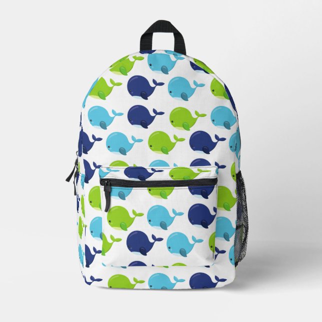 Pattern Of Whales, Cute Whales, Sea Animals Printed Backpack (Front)