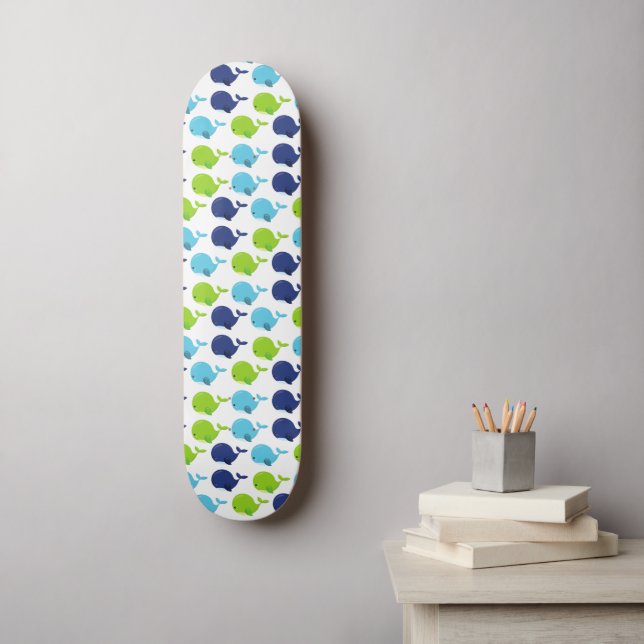 Pattern Of Whales, Cute Whales, Sea Animals Skateboard (Wall Art)
