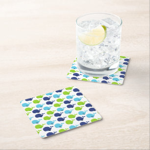 Pattern Of Whales, Cute Whales, Sea Animals Square Paper Coaster