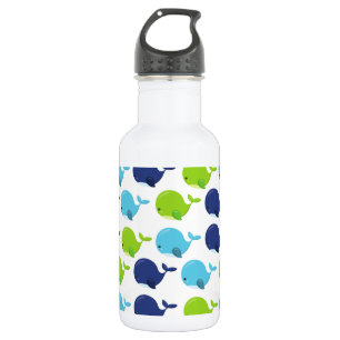 Pattern Of Whales, Cute Whales, Sea Animals Stainless Steel Water Bottle