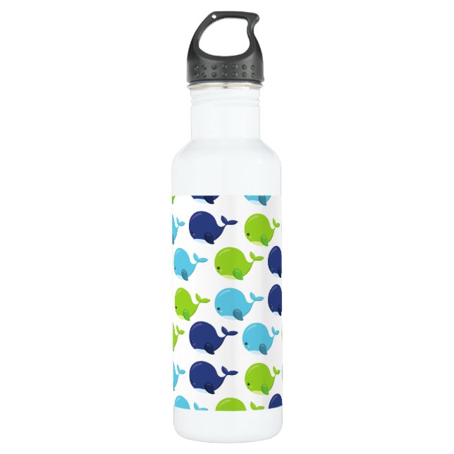 Pattern Of Whales, Cute Whales, Sea Animals Stainless Steel Water Bottle (Front)