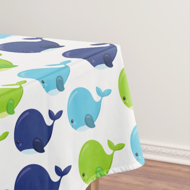 Pattern Of Whales, Cute Whales, Sea Animals Tablecloth (In Situ)