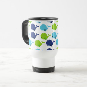 Pattern Of Whales, Cute Whales, Sea Animals Travel Mug