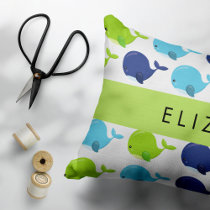 Pattern Of Whales, Cute Whales, Your Name Accent Pillow