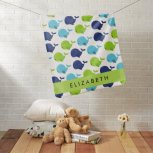 Pattern Of Whales, Cute Whales, Your Name Baby Blanket