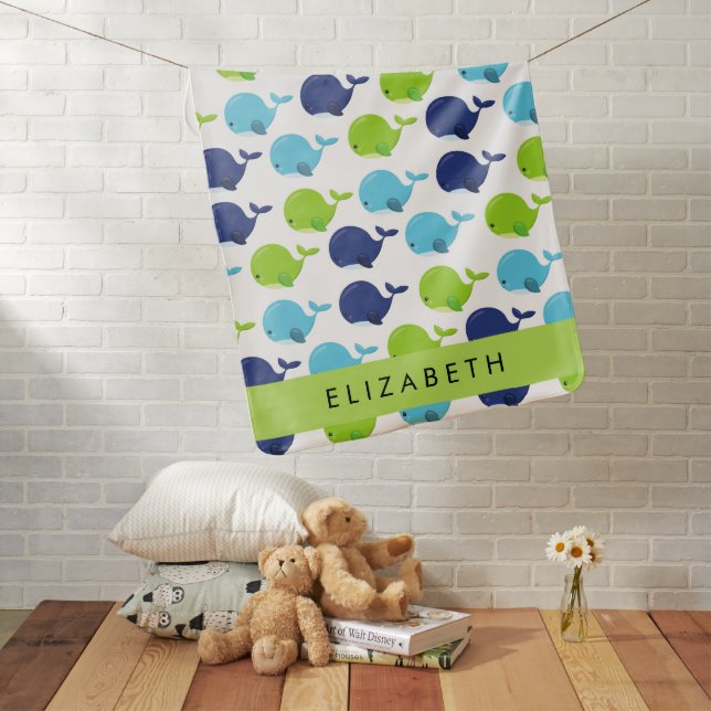 Pattern Of Whales, Cute Whales, Your Name Baby Blanket (In Situ)
