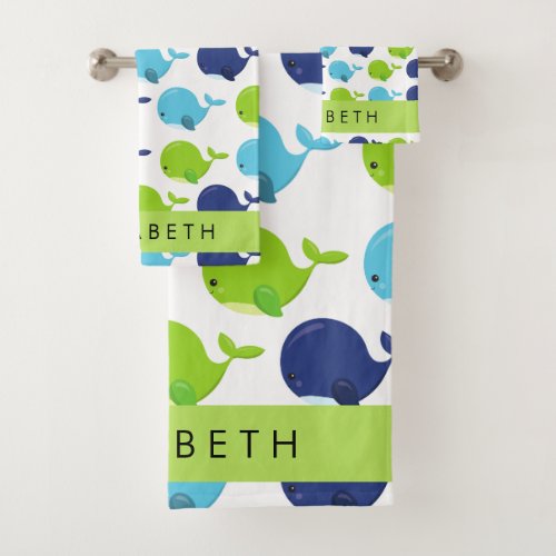Pattern Of Whales Cute Whales Your Name Bath Towel Set