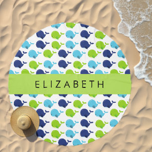 Pattern Of Whales, Cute Whales, Your Name Beach Towel