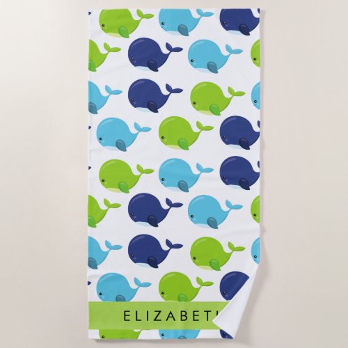 Pattern Of Whales Cute Whales Your Name Beach Towel