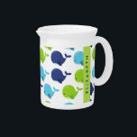 Pattern Of Whales, Cute Whales, Your Name Beverage Pitcher<br><div class="desc">Cute,  fun and adorable pattern with blue and green whales. Modern and trendy gift,  perfect for the whale lover in your life. Personalize by adding your name,  nickname,  monogram or initials.</div>