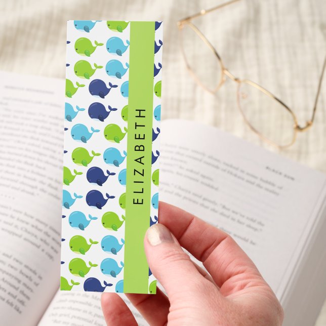 Pattern Of Whales, Cute Whales, Your Name Bookmarks (Hand)