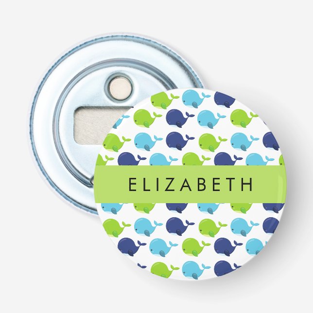 Pattern Of Whales, Cute Whales, Your Name Bottle Opener (Front)