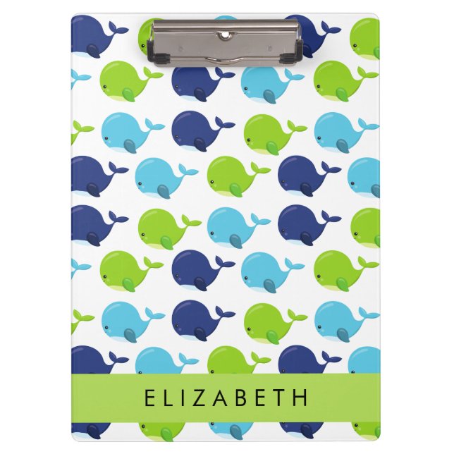 Pattern Of Whales, Cute Whales, Your Name Clipboard (Front)