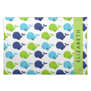 Pattern Of Whales, Cute Whales, Your Name Cloth Placemat